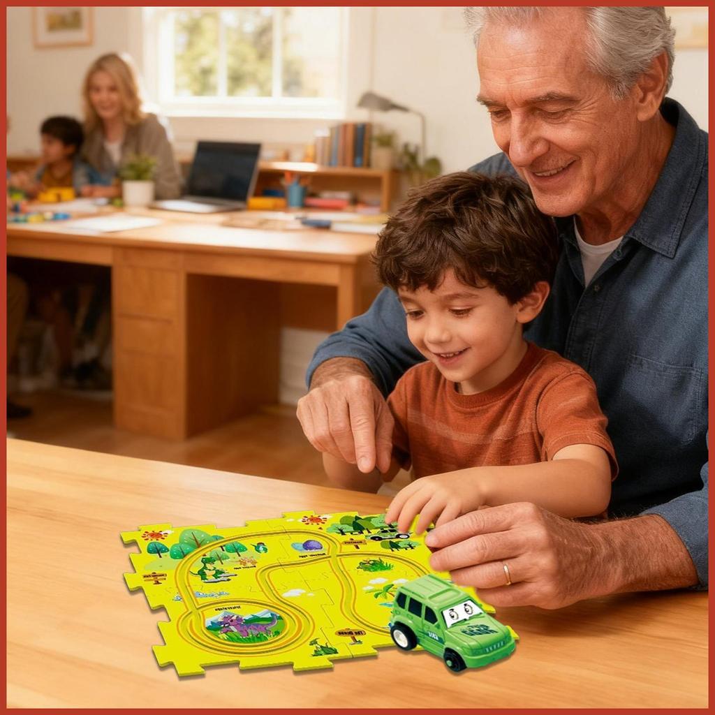 Puzzle Race Car Track Set Battery-Operated Toy Vehicle Puzzle Racer Kids Car Track Set for Kids Chri