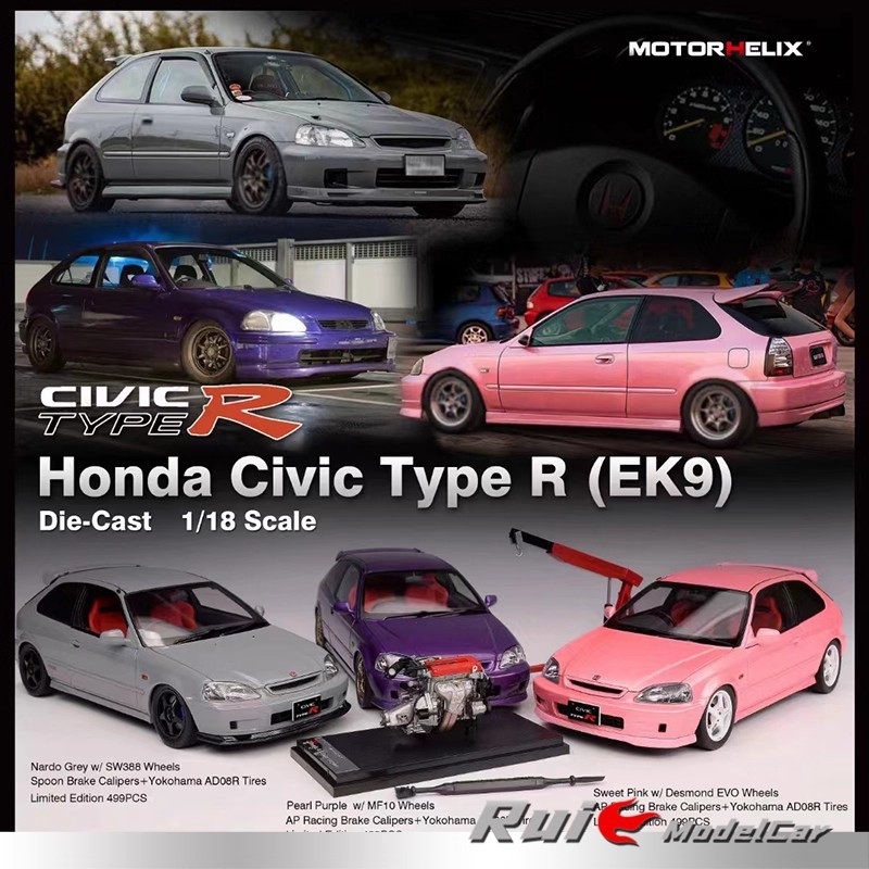 1: 18 MOTOR HELIX Honda Civic TypeR EK9 Alloy Full Open Limited Car Model