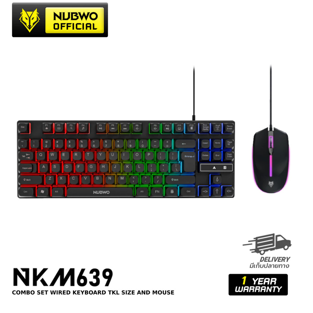 Nubwo NKM639 TKL Keyboard+Mouse USB Rubber Dome Switch คีย์บอร์ดพร้อมเม้าส์เกมมิ่ง ไทย/อังกฤษ ปุ่มนุ