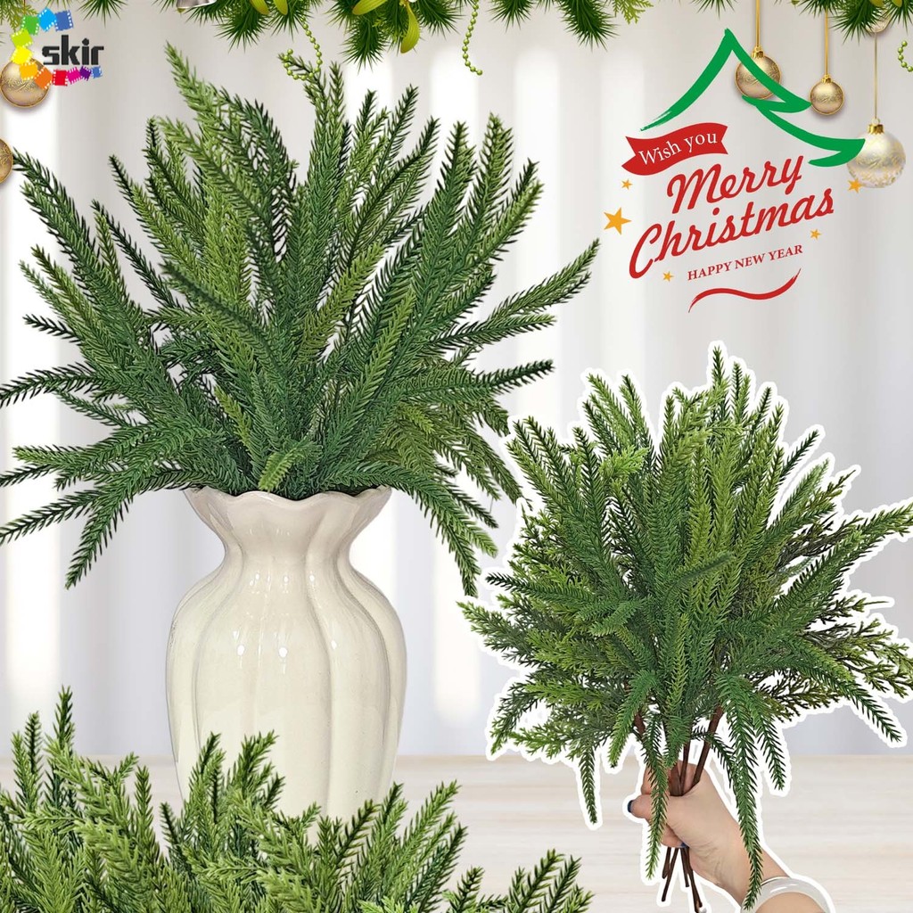 เทศกาลคริสต์มาสประดิษฐ์ - Pine สาขาตกแต่ง - Lush Greenery สําหรับ Xmas Norfolk Pine เข็มปลอม DIY Gar