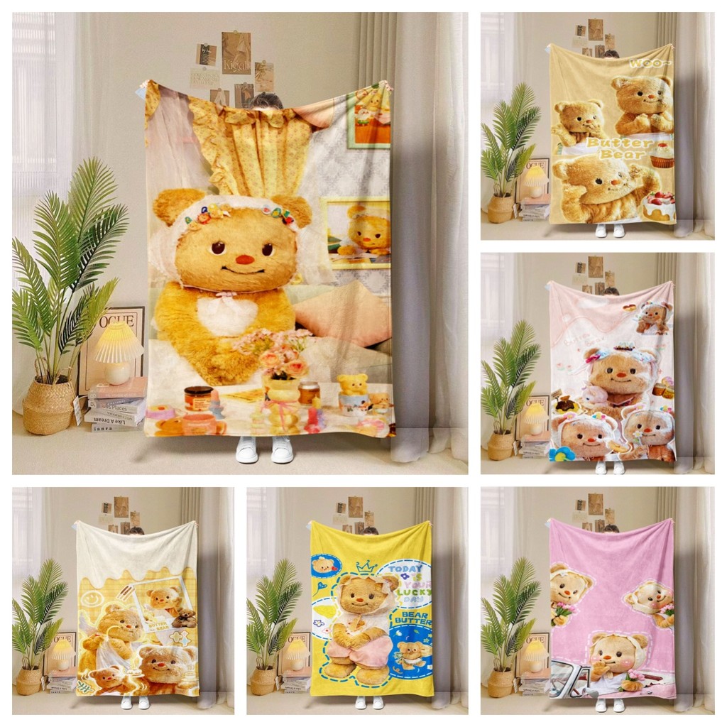 น่ารักเนยหมีสักหลาดผ้าห่มนุ่มพิเศษอบอุ่นสบายโยนผ้าห่มสําหรับเตียงโซฟาสํานักงานงีบเด็กผู้ใหญ่ของขวัญ