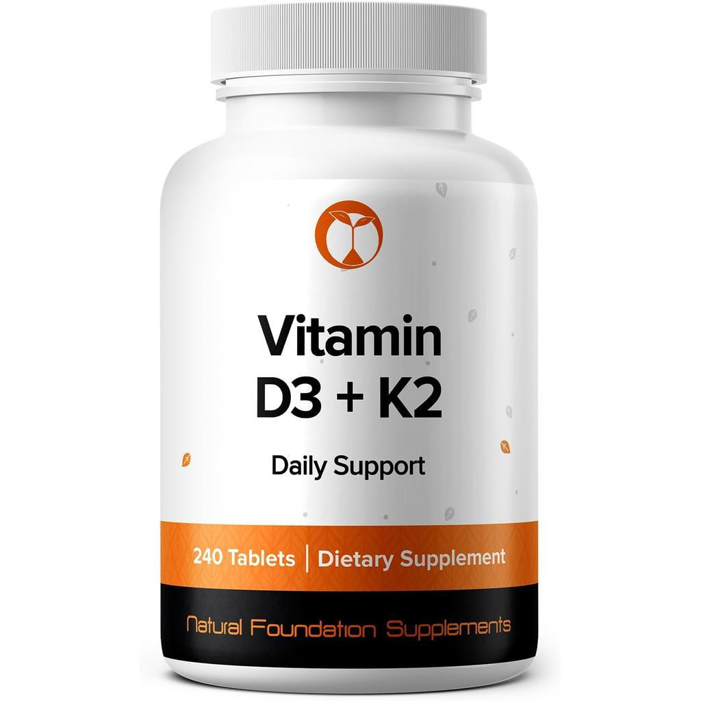 วิตามินดี3+K2 | D3 4000IU + K2 100mcg MK7 | 240 เม็ดมังสวิรัติ D3 K2 อาหารเสริม Non-GMO (240, วิตามิ