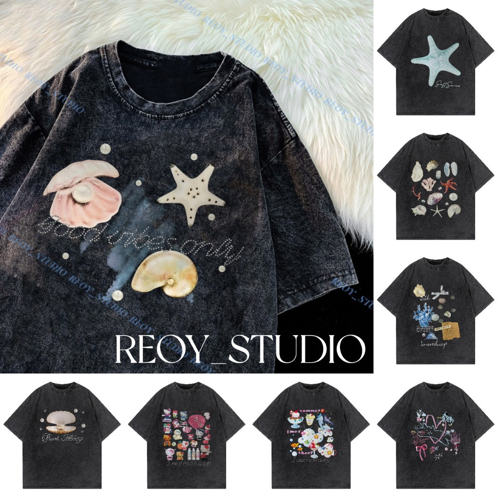 REOY_STUDIO♥เสื้อยืด Oversize t shirt เสื้อฟอกดำ แฟชั่น แนวสตรีท สไตล์เกาหลี  วินเทจ เสื้อชาย รุ่นโคตรนุ่ม#0033