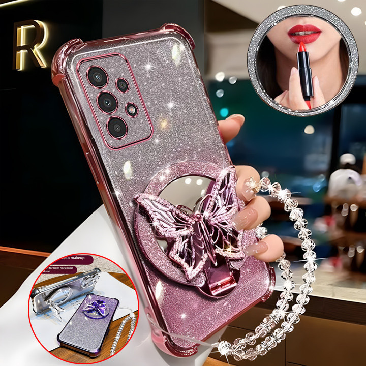 SAMSUNG เคสสําหรับSamsung A13 4G A13 5G A23 A33 5G A53 5G A73 5Gเคสโทรศัพท์ประกายแป้งสี่มุมSoft shell anti DROPผีเสื้อแต่งหน้ากระจก