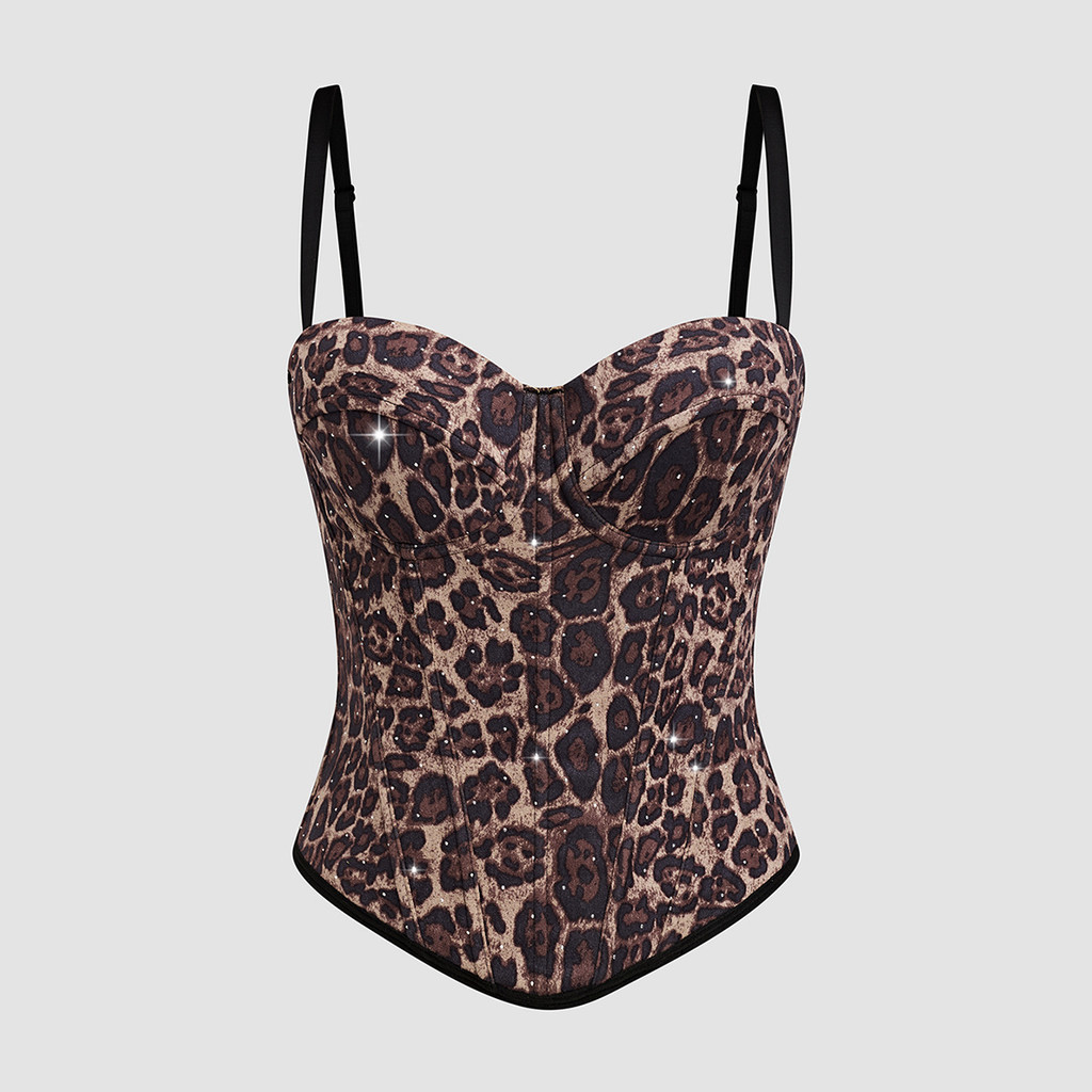 Camisole ยาวยืดแบบเสือดาว มัดกล้ามเนื้อและทำให้อาภรณ์กระชับ DB1830
