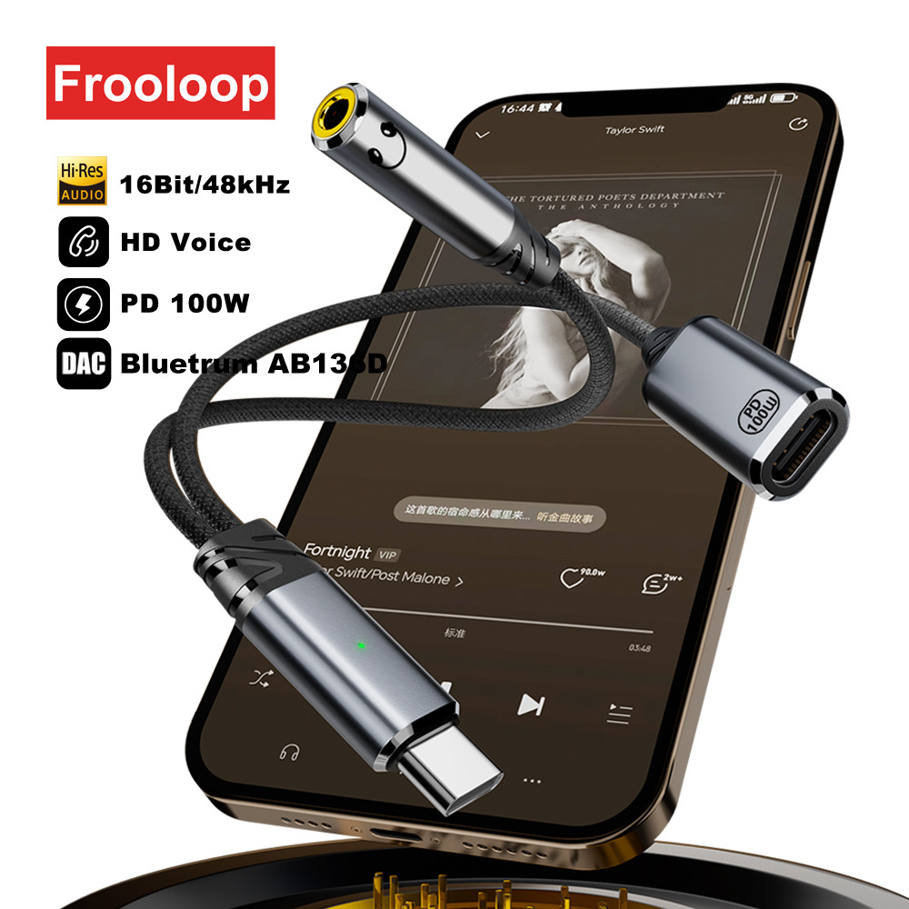 PD100W USB Type-C ถึง 3.5 มม.อะแดปเตอร์แจ็ค DAC USB C Audio AUX Converter 2 ใน 1 Fast Charging รองรับไมโครโฟนควบคุมสายไฟ