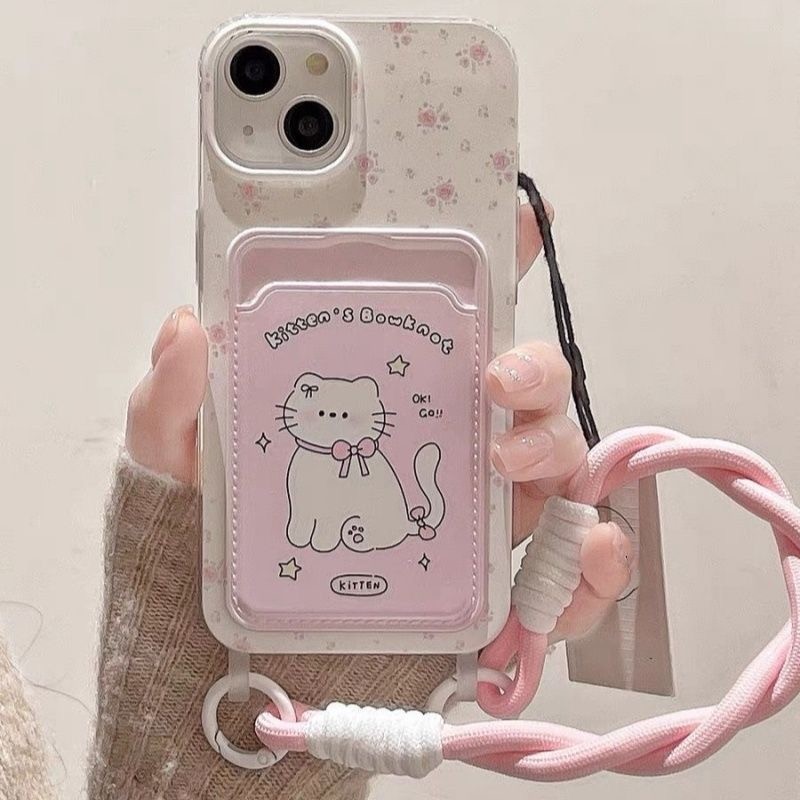 เคสโทรศัพท์แฟชั่นพร้อมสายคล้องสำหรับใส่บัตร For IPhone 11 17 16 15 16 13 12 14 Pro Max 7 14 15 16 8 Plus XR XS Max 7Plus