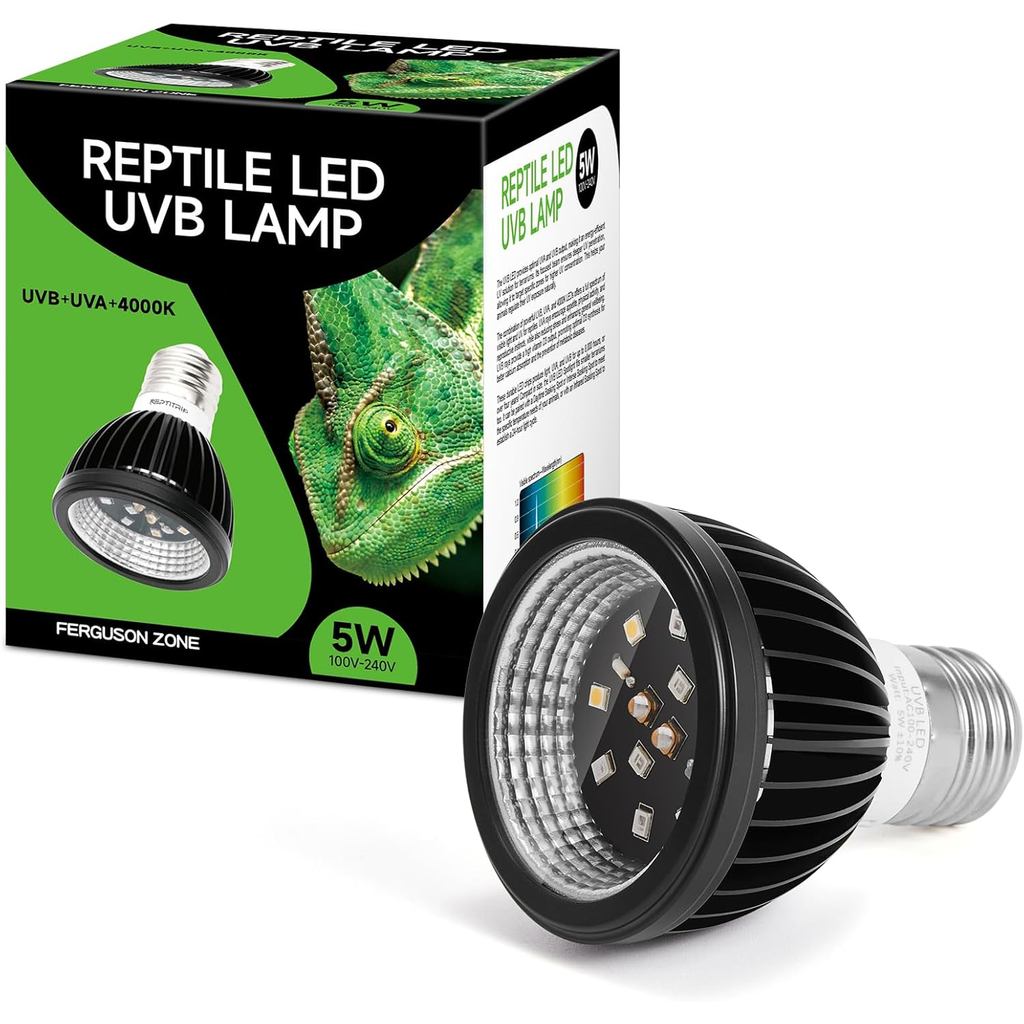 ไฟ UVB สําหรับสัตว์เลื้อยคลาน, หลอดไฟ UVB 5W 10.0 UVB หลอดไฟ LED, หลอดไฟสัตว์เลื้อยคลาน, ให้แสง UVB 