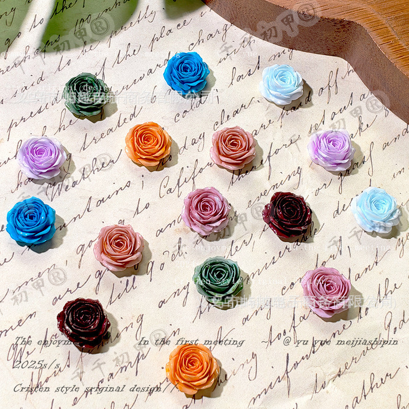 สไตล์ใหม่ Tie-Dye Love Rose อุปกรณ์ทําเล็บสามมิติกาวนุ่มหวานทําด้วยมือ diy อุปกรณ์ตกแต่งเล็บ [50 ชิ้น]