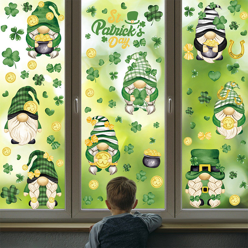 ขายร้อน เซนต์. Patrick Holiday Atmosphere Decorative Spring Clover Irish Window สติกเกอร์แบบคงที่