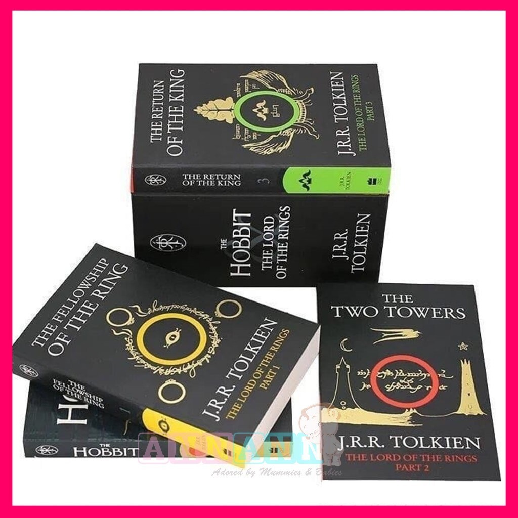 4 เล่ม LOTR The Hobbit and The Lord of the Rings โดย JRR Tolkien / หนังสือนิยายภาษาอังกฤษสําหรับเด็ก