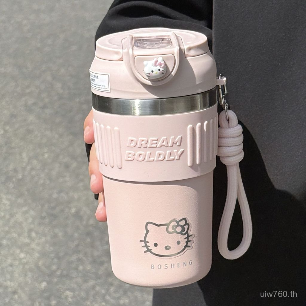 ถ้วยกาแฟ Handy Cup Thermos Cup Girl High-value Straw Cooling Pacha Dog Cute Water Cup kitty M0TJ