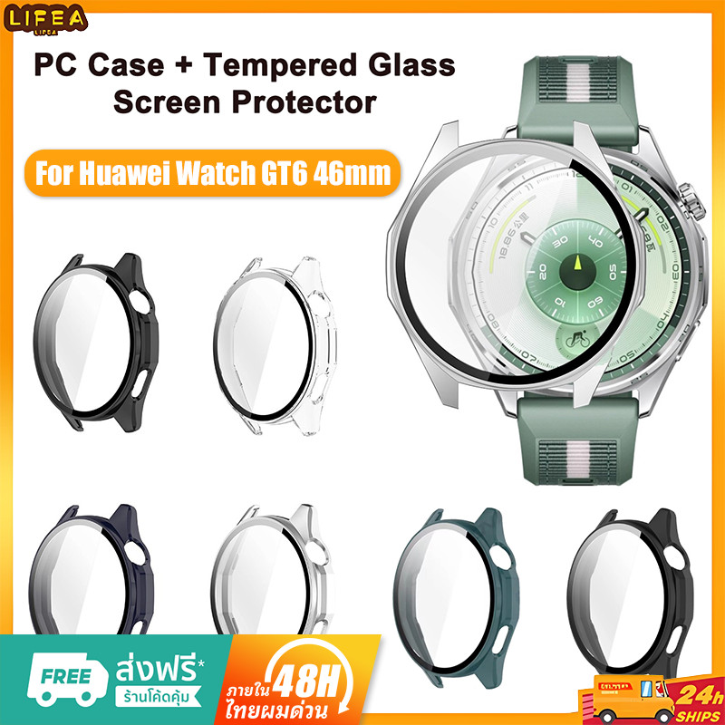 กรณี PC + กระจกป้องกันหน้าจอสําหรับนาฬิกา Huawei Watch GT6 46 มม.กันชนฝาครอบฟิล์มหน้าจอสําหรับ Huawei GT6 46 มม.กรณี