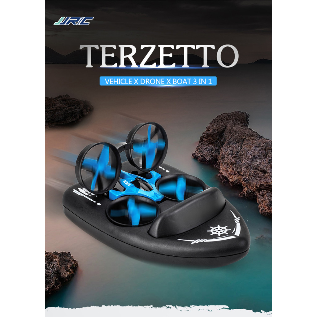 JJRC H36F 2.4G 3-in-1 RC Vehicle Drone Boat, Remote Control Toy with 3D Flips & Headless Mode for Mu