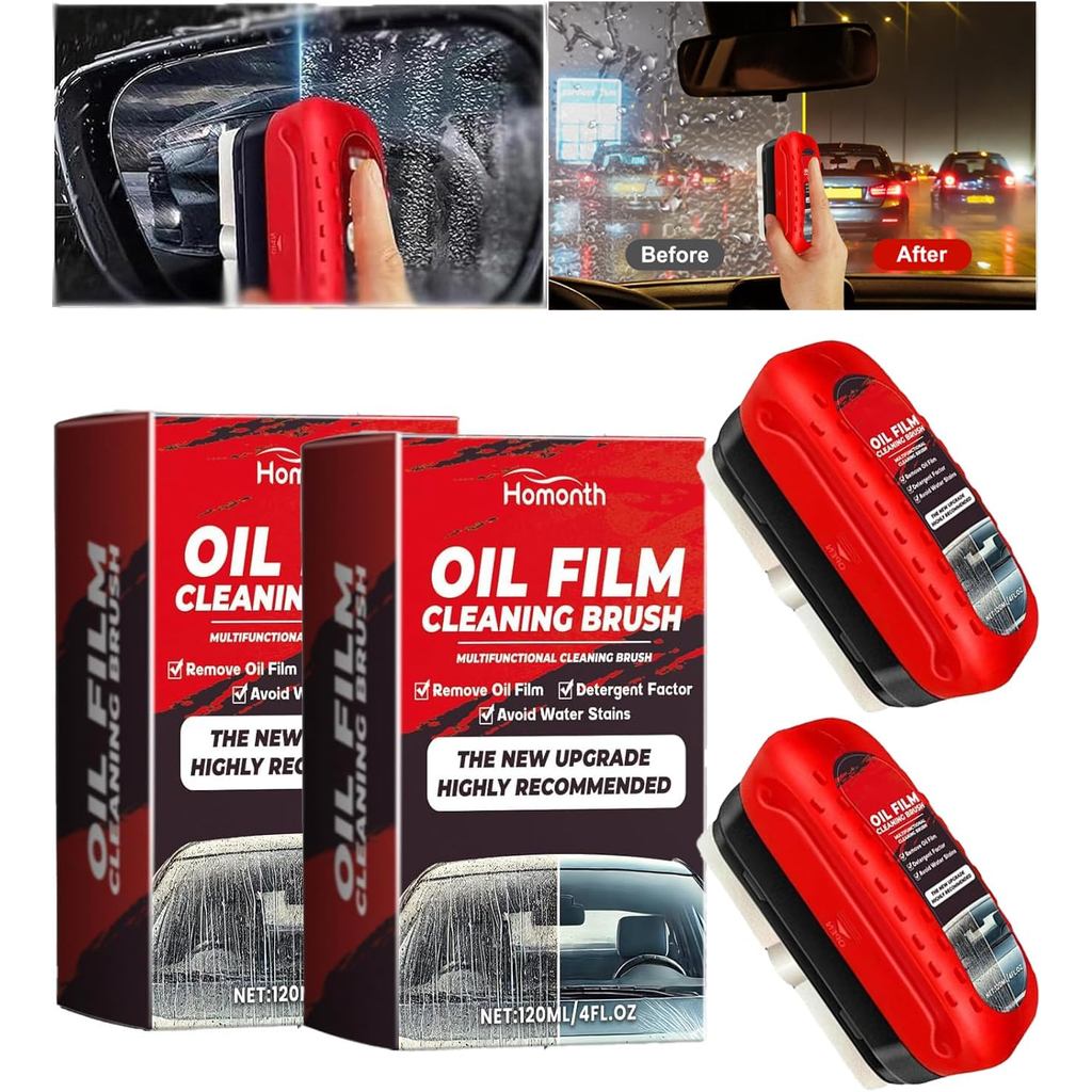2 PCS Automotive Oil Film Cleaning Brush,2025 New Coating for Windshield, Prevents Rain and Fog,Impr