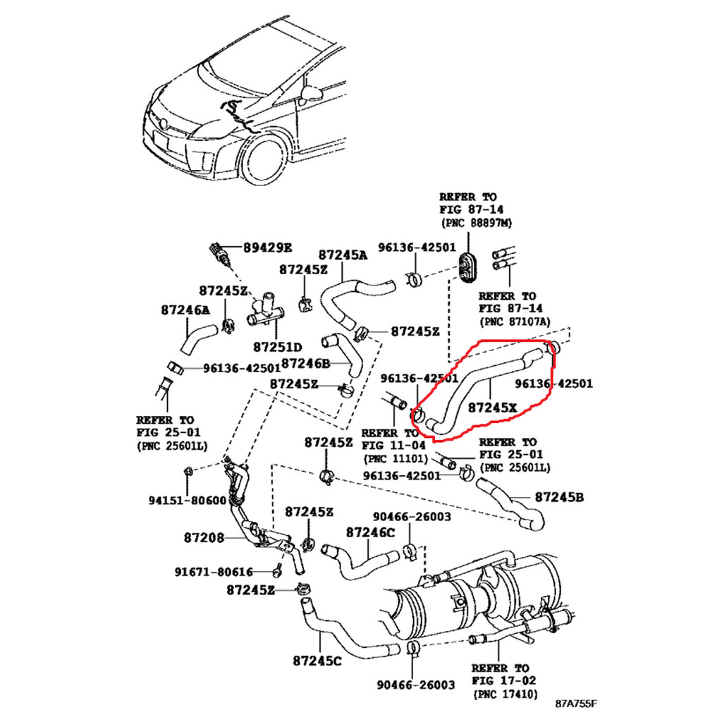 ท่อยางข้างเครื่อง ฮีตเตอร์ LEXUS CT200h TOYOTA PRIUS 1.8 Hybrid 2008-2015 2ZR-FXE 1.8 Hybrid