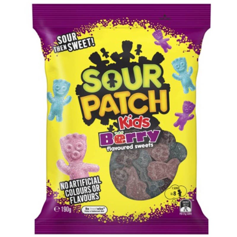 ซาวร์แพทช์คิดส์เบอร์รีเฟลเวอร์สวีทเยลลี่กลิ่นเบอร์รี 190กรัม Sour Patch Kids Berry Flavours Sweet 190g.