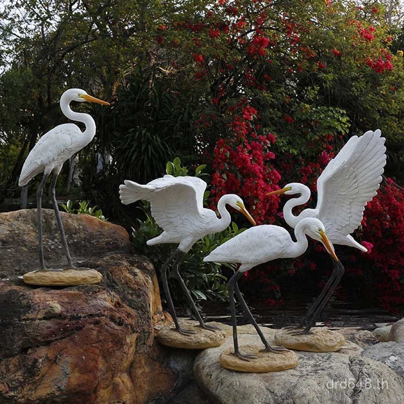 ภูมิทัศน์สวน Rockery นกกลางแจ้งจําลองสัตว์แก้วเหล็ก Egret ตกแต่ง Egret ปลา Pond ตกแต่งประติมากรรม 9H