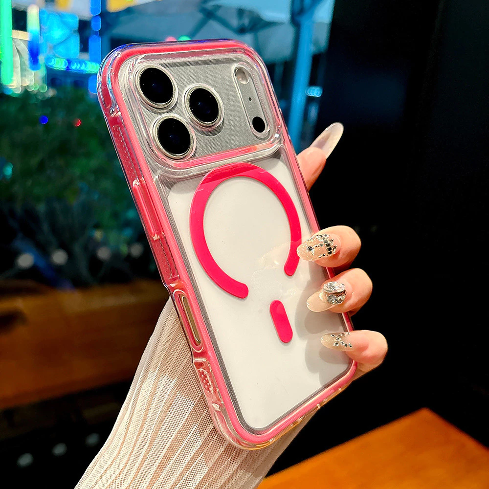 เคสโทรศัพท์อะคริลิคแม่เหล็กสําหรับiPhone 17 Pro Max 17 Air 16 Plus 15 14 13 12 11 Anti Slip Edgeกันกระแทกป้องกันปลอก