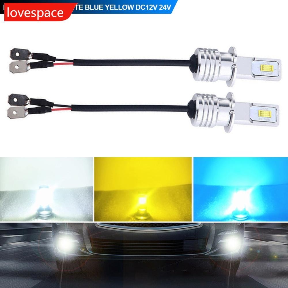 LOVESPACE คู่ 80W H3 ไฟหน้ารถ 3570 2SMD หลอดไฟ LED ไฟหน้า 4000LM ชิป LED หลอดไฟหมอก 6000K สีขาวสีฟ้า