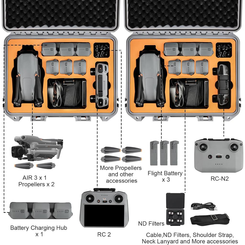 YETEETH Hard Case for DJI Air 3S Air 3, Waterproof Pressure Resistant Carrying Case for DJI Air 3S/3