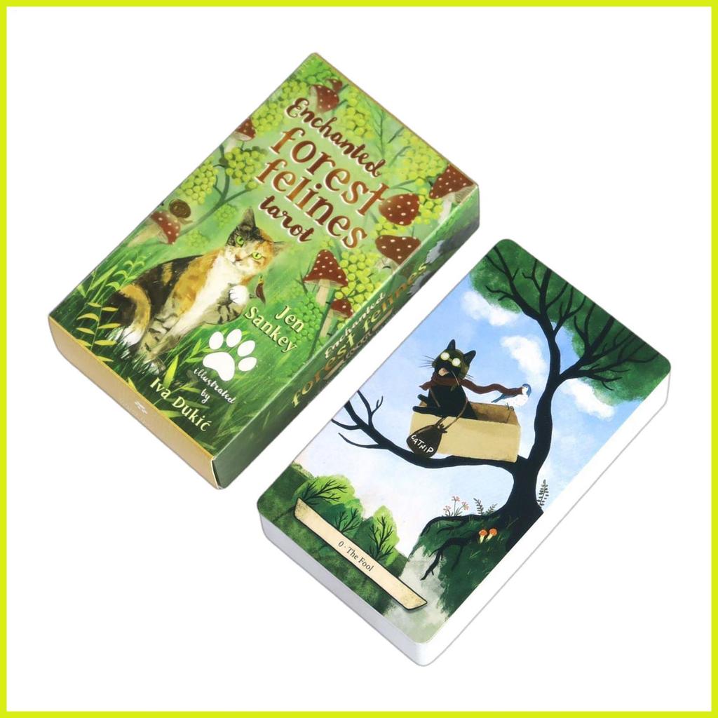 สําหรับ Enchanted Forest Felines Tarot ไพ่ทาโรต์ Fate Divination Tarot ครอบครัวเกมกระดาน 78 ชิ้น For