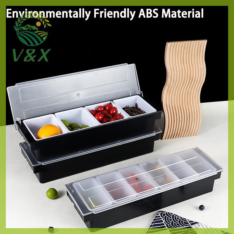 [V&X] กล่องผลไม้คอนเทนเนอร์เครื่องปรุงรส 4-6 กริดพร้อมฝาปิดบาร์ความจุขนาดใหญ่แบ่งชามผลไม้ในครัวเรือน