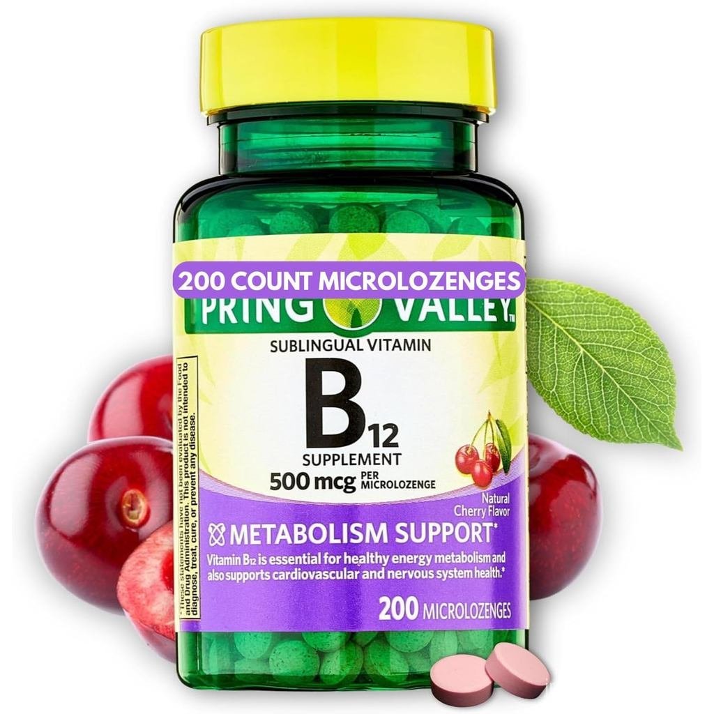 Sublingual B12 500 mcg- Spriing Vallley 500 mg Cherry Flavour - Spriing Valey Sublingual Vitamin B12