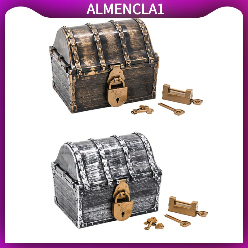 [Almencla1] กล่องหน้าอกสมบัติโจรสลัด (ขนาด 6.69x5.51x5.31นิ้ว) เหมาะสําหรับชุดเล่นโจรสลัด,เด็กเล่นแก