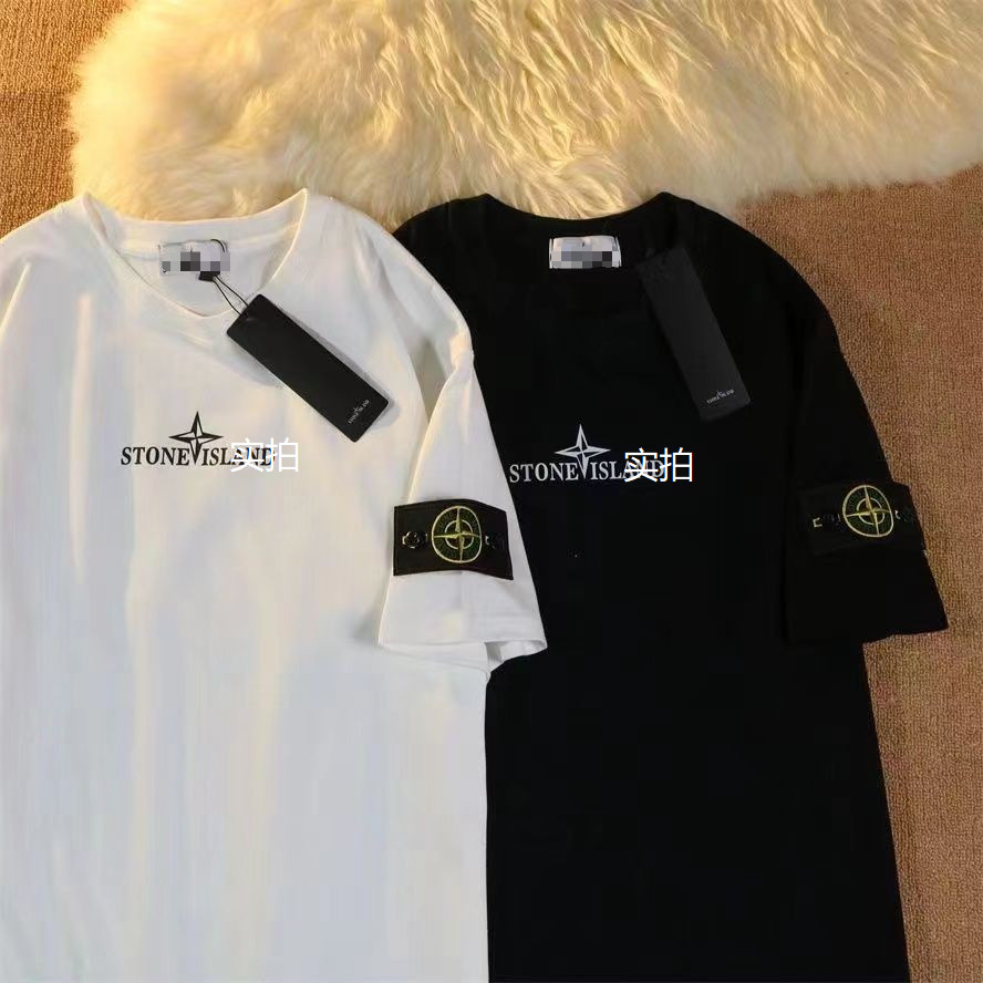 STONE ISDREY STONE Island Short-Sleeved ใหม่เข็มทิศ All-Match พิมพ์หลวมสบายๆผ้าฝ้ายแท้ร้านเรือธงอย่า