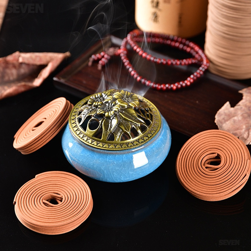 เตาเผาธูปเซรามิก ฐานวางธูป ธูปขดกำยานธรรมชาติแท้ปลอดภัย กลิ่นหอมอ่อนธรรมชาติแบบอ