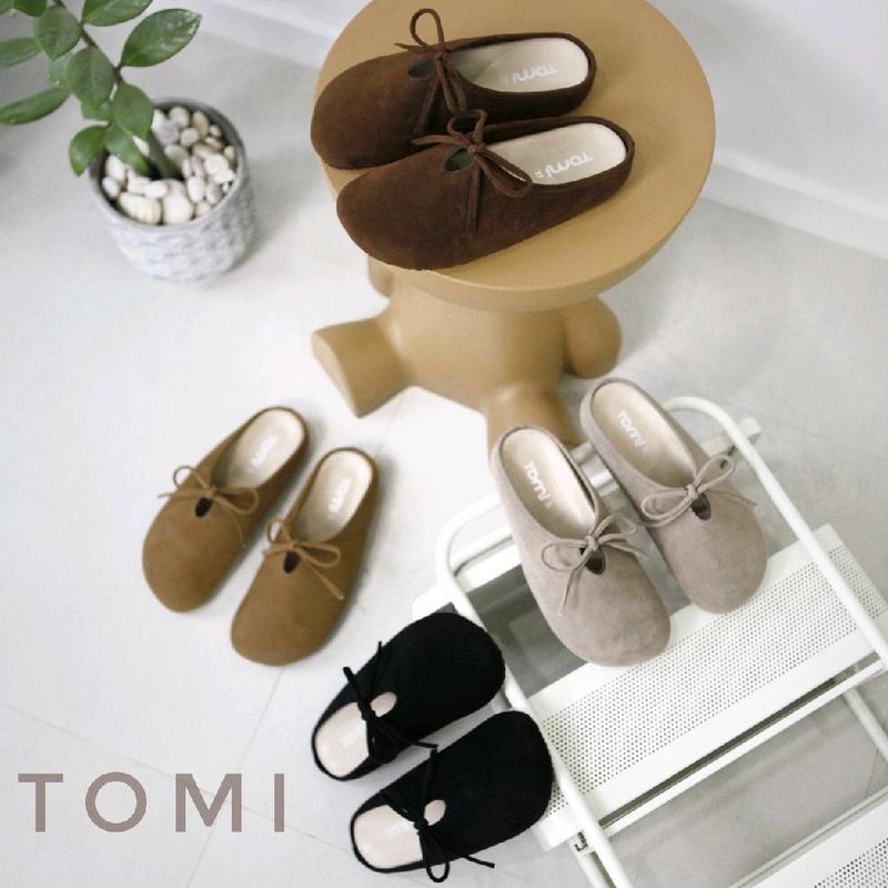【ThaiHub Mart】[ TOMi-"Bow ] "แนะนำ+1 ไซส์" รองเท้าแตะวินเทจ-Bow ทรงสวมปิดหน้าเท้า- เปิดส้น พื้นนุ่ม 