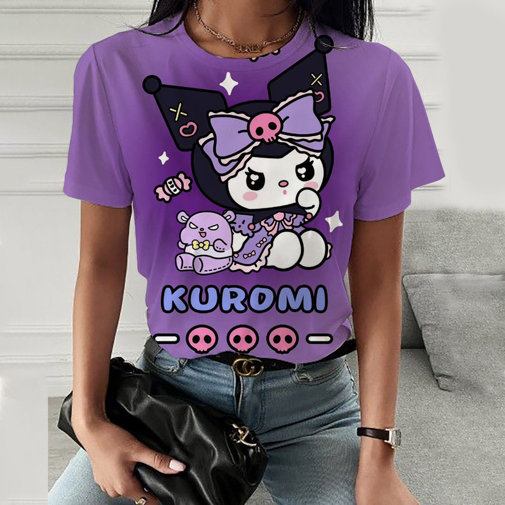 Hello Kitty 3D พิมพ์ลาย เสื้อยืดผู้หญิง สไตล์Streetwear แขนสั้น O-คอ