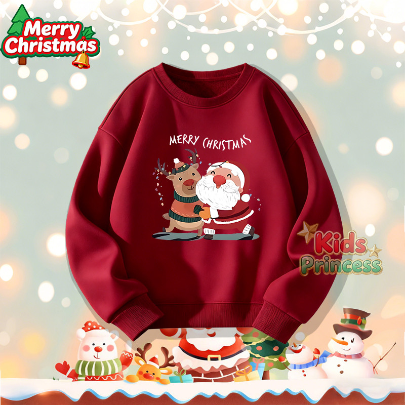 (จัดส่งตลอด 24 ชั่วโมง) สินค้าใหม่ เทศกาลคริสต์มาส 2026 kids คอกลม เสื้อวีนที่แขนยาว เสื้อวินเทจคอกลม 100% ผ้าใบหม้อ W40