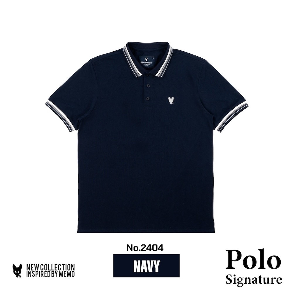 AEIOU เสื้อโปโล Memo Premium สีNAVY BLUE