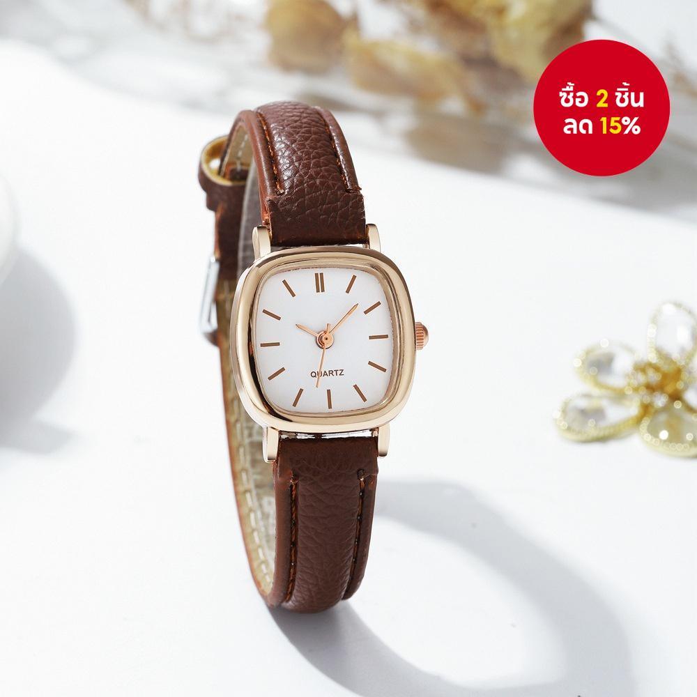 Square Face นาฬิกาผู้หญิงหน้าปัดเล็กควอตซ์ Timepiece พร้อมสายหนังสําหรับทุกวัน