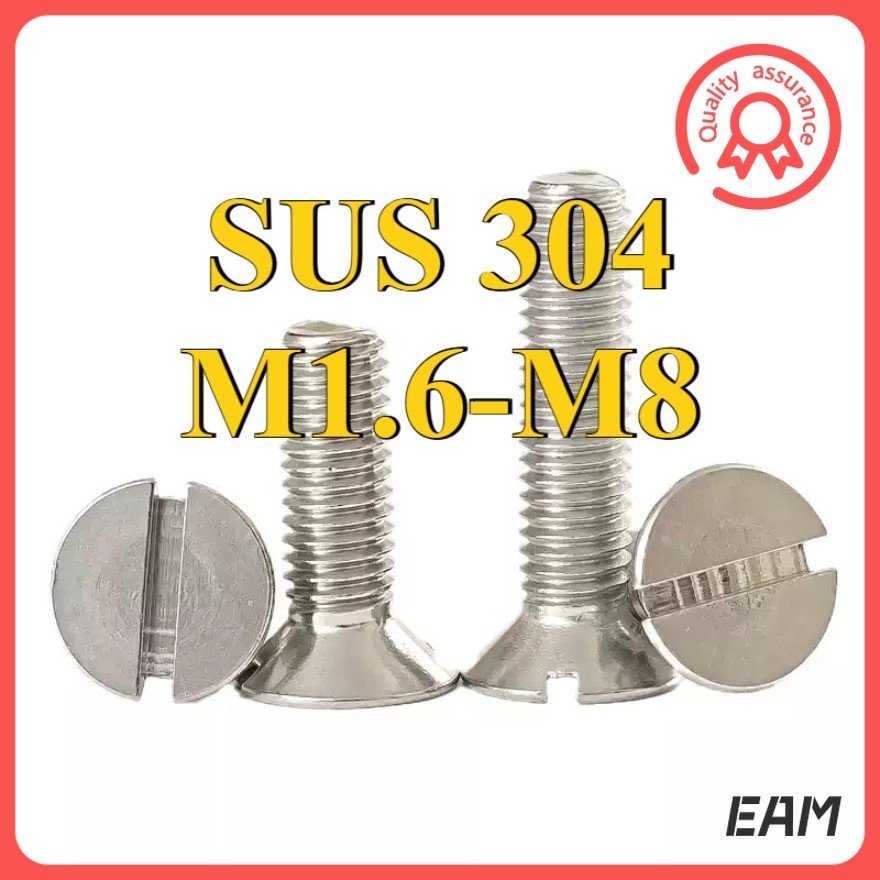 GB68 304 สแตนเลส one-word slot consunk หัวสกรู slotted แบนหัวสกรู M1.6M2M2.5M3M4M5M6M8M10EAM-FC