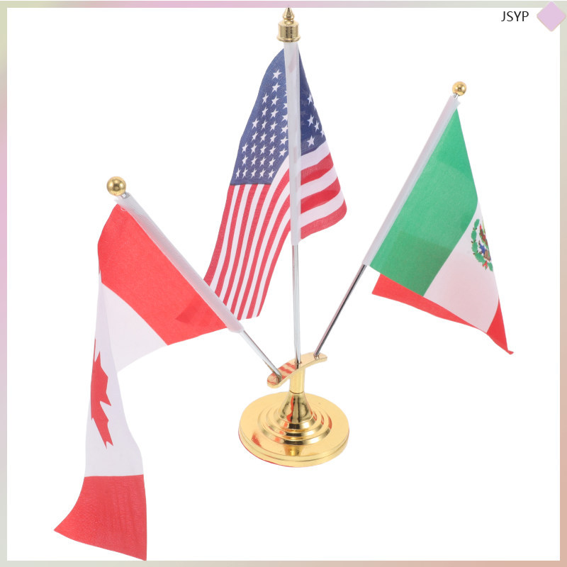 1 ชุดโต๊ะ American Mexico Canada Flag - US Mexico Canada Miniature โต๊ะธงพร้อมเสาสําหรับห้องเรียนสํา