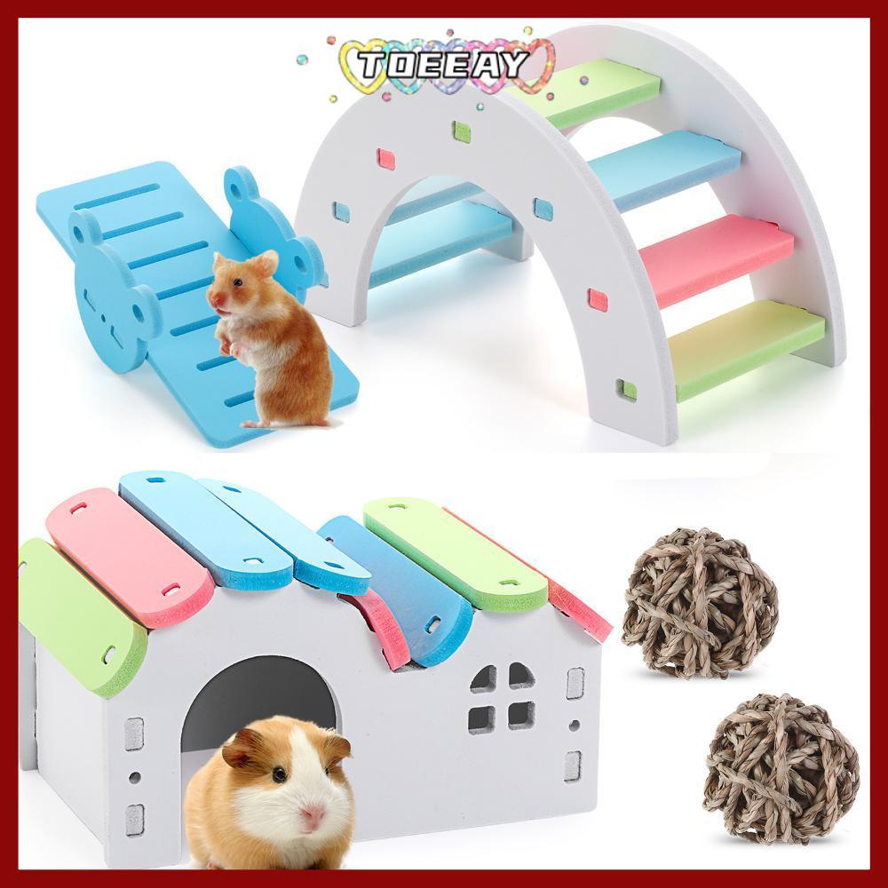 TOEAY Hamster House การออกกําลังกายสัตว์เลี้ยงฟันเคี้ยวของเล่นสัตว์เล็กไม้