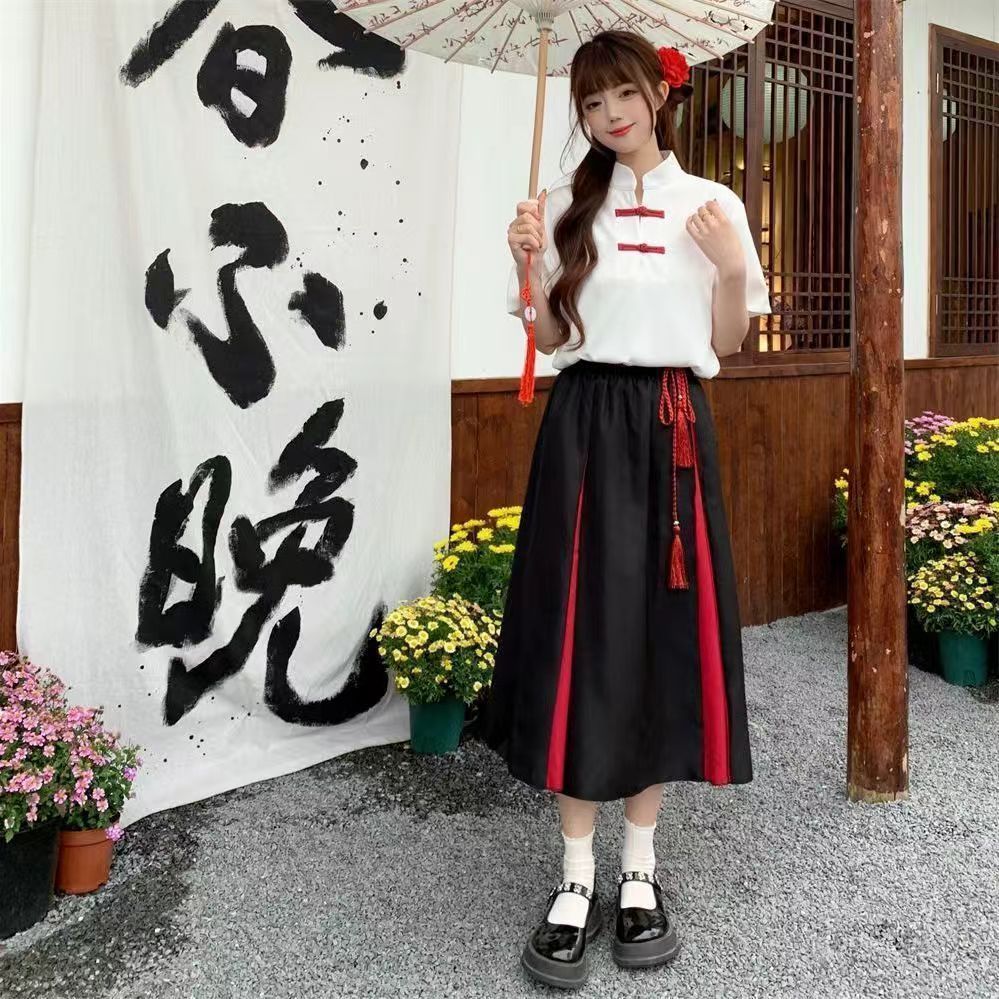 Hanfu ชุดนักเรียนสไตล์จีนโบราณสำหรับมัธยมต้น สวมใส่ได้ในงานแข่งขันและการแสดง#汉服古风中式校服初高中生红歌朗诵比赛合唱演出服运动会班服套装 - รูปที่ 6