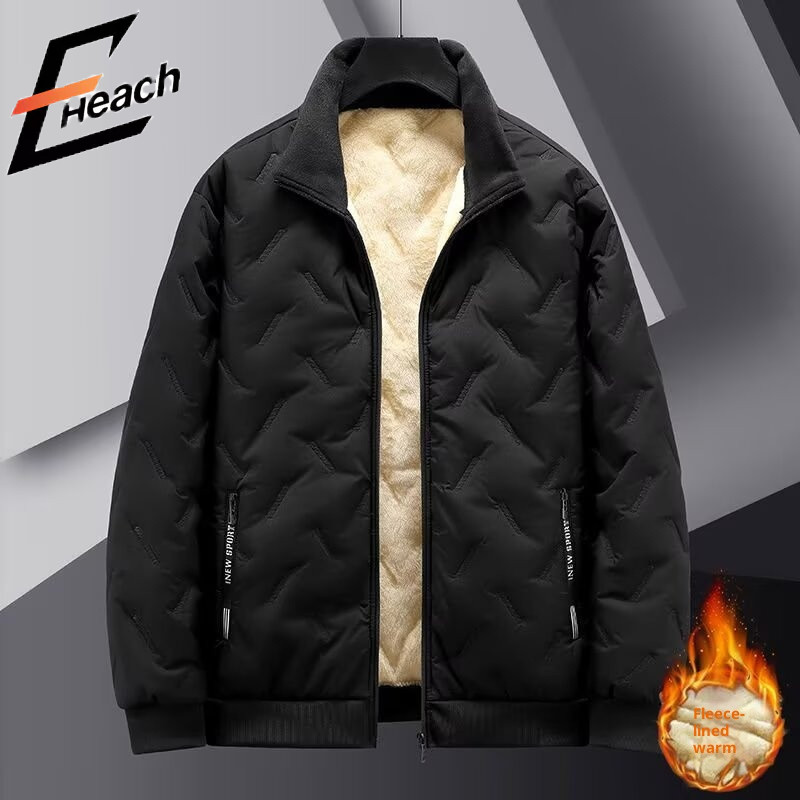 เสื้อแจ็กเก็ตผ้าฝ้ายสำหรับผู้ชาย อบอุ่นและสวมใส่ง่าย มีด้านในเป็นผ้าฟลีซ