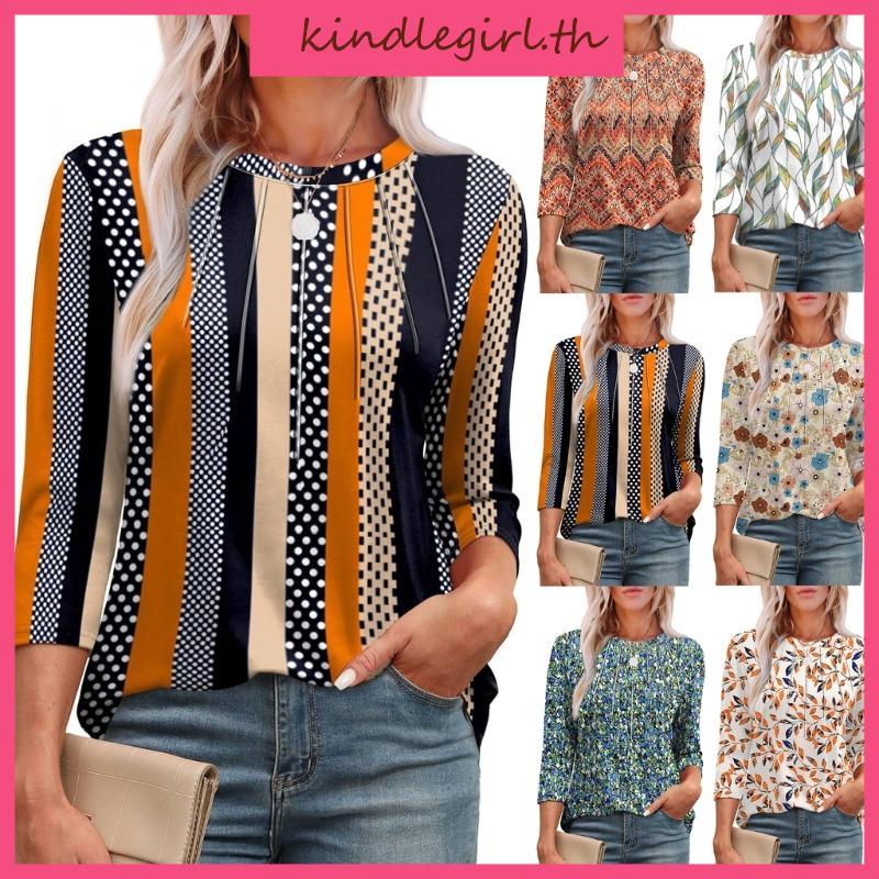 KING Women s 3 4 Sleeve Crew Neck Casual Basic Pleated T-Shirt