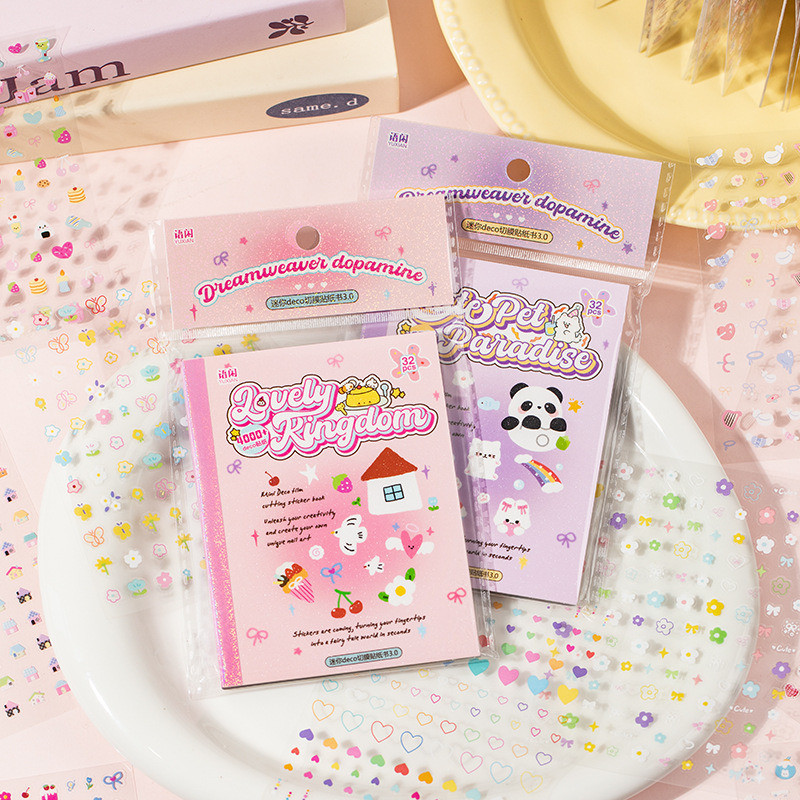 QOUZMO 32 ชิ้น/เซ็ต Cute Cut Film Sticker Book [Dedecms Dopamine 5.0 Series] diy Small Nose Sticker สมุดภาพ suplies carft เครื่องเขียน