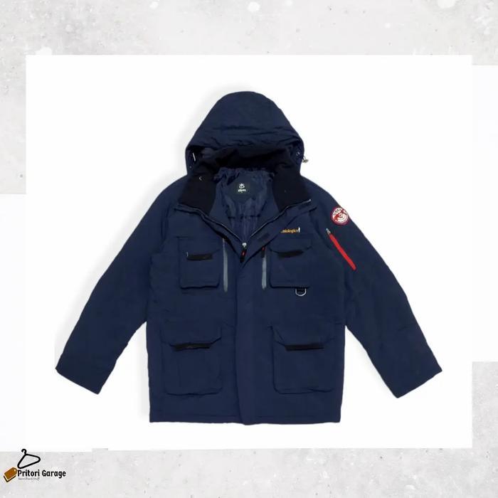 Utility Parka Puffer เสื้อแจ็คเก็ตมีฮู้ดกลางแจ้ง Ziben Arm Pocket สีกรมท่า