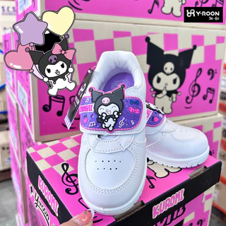 Y-ROON รองเท้านักเรียนอนุบาล รุ่นใหม่ พละสีขาว รุ่น Y808 ลายคุโรมิ สุดcute พื้นม่วง (มีไฟ💜) Size 25-34