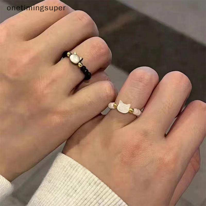 Onetimingsuper Handmade Faux คริสตัลลูกปัดแหวนรูปร่างบุคลิกภาพแต่งตัวเรขาคณิตลูกปัดแหวนยืดหยุ่นสําหรับสาวเครื่องประดับ OTP