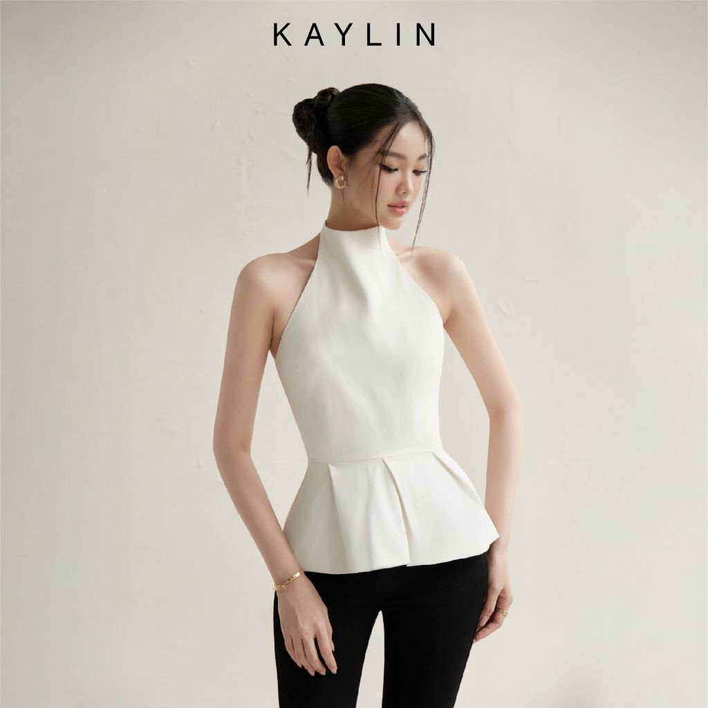 KAYLIN เสื้อ Peplum คล้องคอ ผ้าไหมเคทเนื้อนุ่ม สไตล์เรียบหรู Collection ตุลาคม 2025 - A64T10
