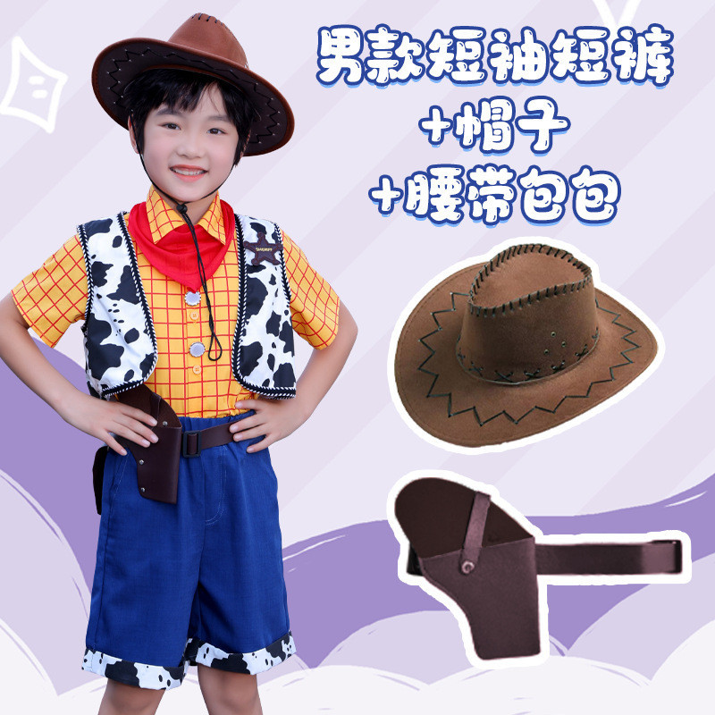 [คลังสินค้าพร้อม] Toy Story Boys Dress Up Halloween Woody Show Children คอสเพลย์คาวบอย Busy Performa