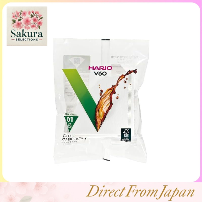 กระดาษกรอง HARIO V60 01W สีขาว สำหรับ 1-2 ถ้วย 100 แผ่น ผลิตในญี่ปุ่น VCF-01-100W