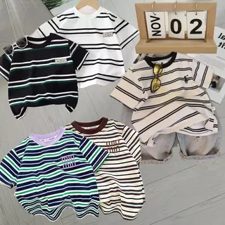 เสื้อยืดลายทาง สำหรับเด็กหญิงและเด็กชาย เนื้ิอผ้าดี นิ่ม ระบายอากาศได้ดี คอกลม เหมาะกับหน้าร้อน 👕D7629👕